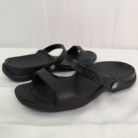 CROCS Shoes - Crocs Cleo II Black Dual Strap Slide Sandals Womens Size 7 Water Friendly Shoes